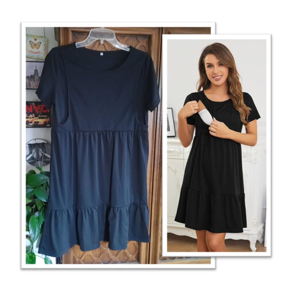 3 in 1 Delivery/Labor/Nursing/Maternity Nightgown Casual Dress NWT! - Black, M - Picture 2 of 16